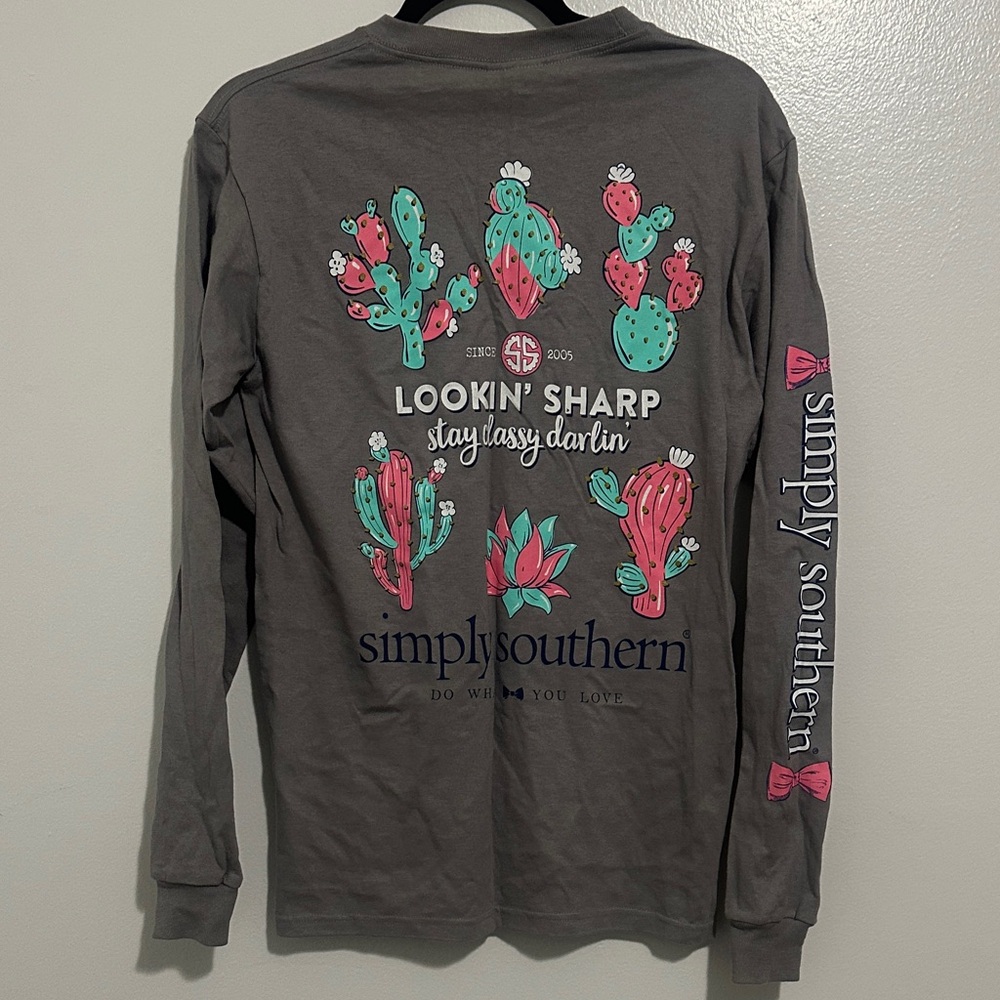Simply Southern Gray Long Sleeve with Cactus Design